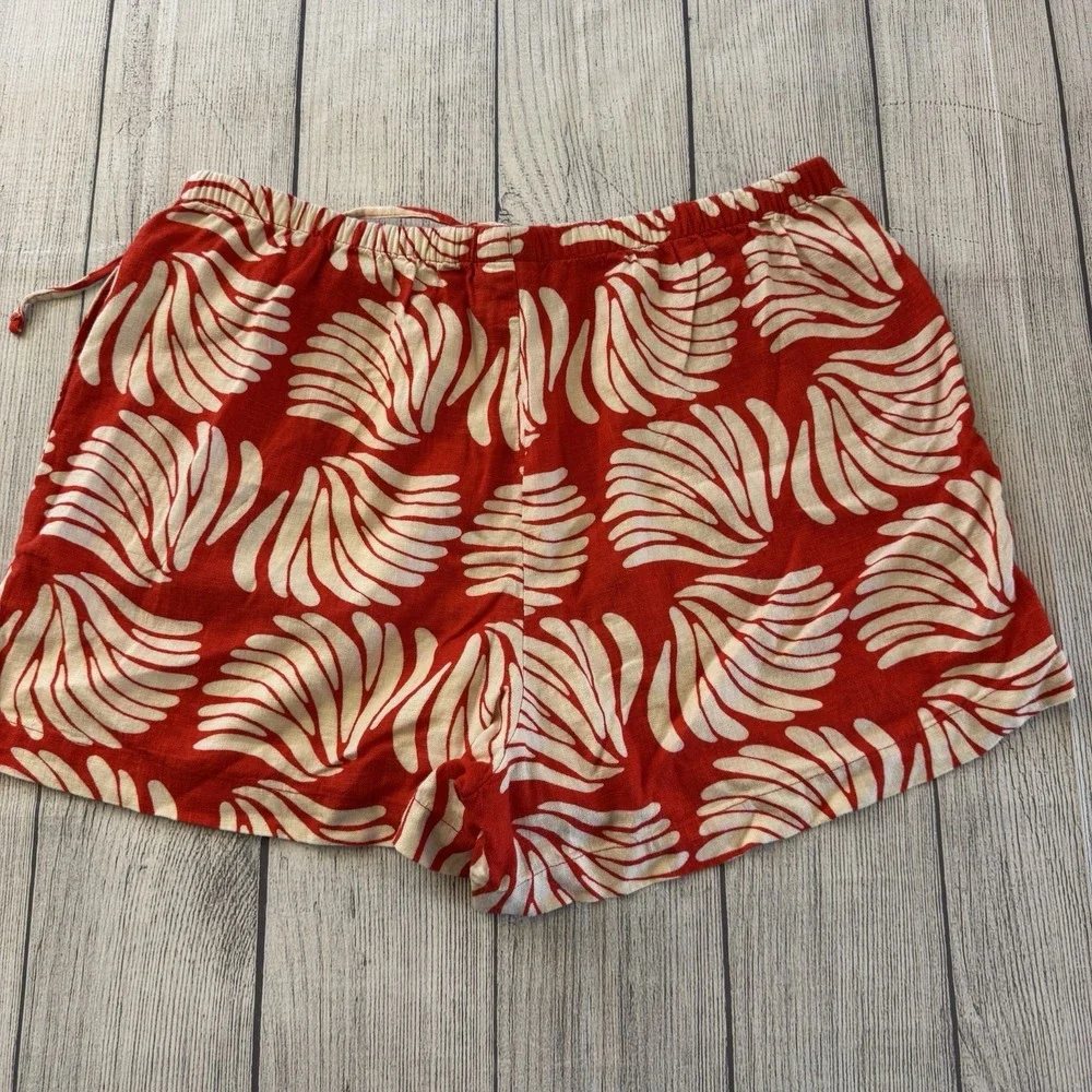 A New Day Linen Rayon Tropical Leaf Print Pull On Shorts‎ Women's Medium